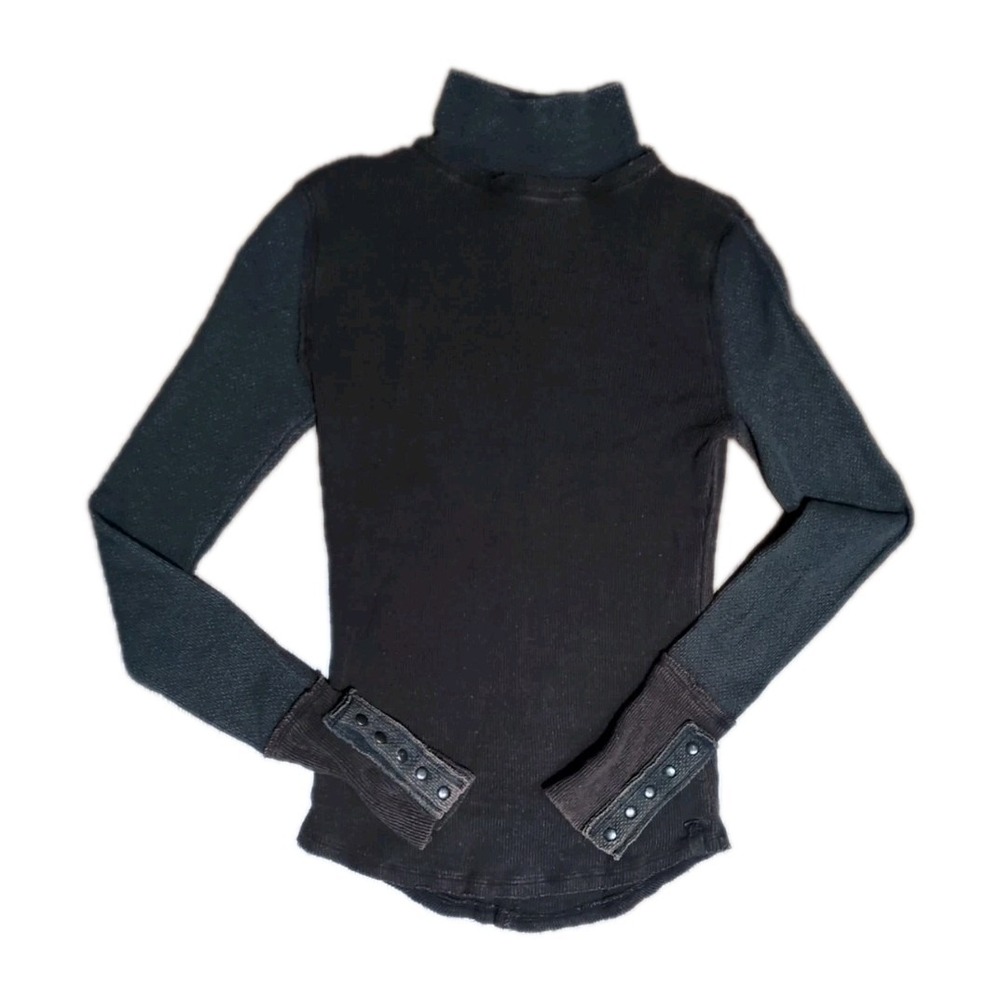 NEW Sz XS We The Free People Womens Freya Mock Neck Thermal Top Snap Cuffs Brown